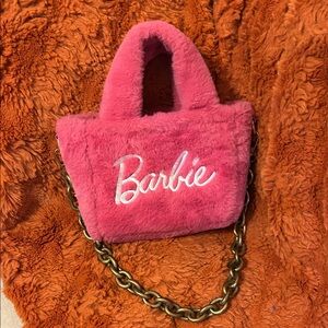 Barbie Fuzzy Pink Mini Tote with Gold Chain